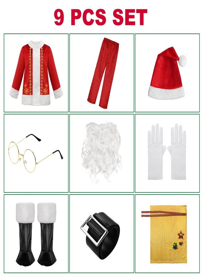 ReliBeauty Kids Santa Costume, 9 PCS Deluxe Toddler Boy Velvet Christmas Outfit for Halloween Cosplay, 120 - Image 2